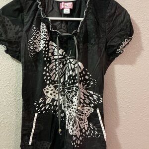Elegant Black and White Butterfly Blouse